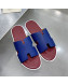 Hermes Men's Izmir Palm-Grained Leather Flat Slide Sandals Royal Blue/Burgundy 2021 40