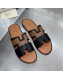 Hermes Men's Izmir Print Leather Flat Slide Sandals Black/Brown 2021 22