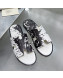 Hermes Men's Izmir Print Leather Flat Slide Sandals White/Black 2021 23