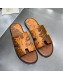 Hermes Men's Izmir Print Leather Flat Slide Sandals Brown 2021 24
