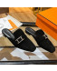 Hermes Suede Buckle Flat Slide Sandals Black 2022 14