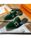 Hermes Velvet Buckle Flat Slide Sandals Green 2022 16