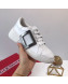 Roger Vivier Viv' Skate Calfskin Buckle Sneakers White/Grey 2019