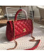 Chanel Grained Calfskin Flap Top Handle Bag Red 2019