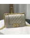 Chanel Quilted Calfskin Chain Small Boy Flap Bag A67085 Gray 2019
