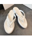 Chanel Flat Leather Pearl Slide Thong Sandal White 2019