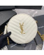 Saint Laurent Vinyle Round Camera Bag in Chevron Grained Leather 610436 White 2019