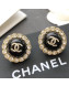 Chanel Crystal Pearl Round Stud Earrings Black 2019