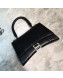 Balenciaga Hourglass Small Top Handle Bag in Smooth Leather Black/Silver 2019