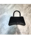 Balenciaga Hourglass Small Top Handle Bag in Crocodile Embossed Leather All Black 2019