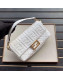 Fendi Baguette Medium FF Logo Lambskin Flap Bag White 2019