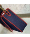 Fendi Baguette Large Denim Flap Bag Dark Blue/Red 2019