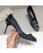 Manolo Blahnik Silk and Lace Mid-Heel Pumps with Crystal Flower Buckle Black