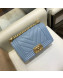 Chanel Chevron Grained Calfskin Small Boy Flap Bag A67085 Light Blue/Gold 2019