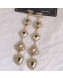 Chanel Crystal Heart Long Earrings AB2404 Blue/Green 2019