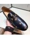 Gucci Men's Jordaan Bee Calfskin Leather Horsebit Loafer Black/Gold