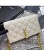 Saint Laurent Becky Chain Wallet WOC in Diamond-Quilted Lambskin  585031 White 2019