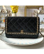 Chanel Quilted Grained Leather Chain Trim Wallet on Chain WOC Black 2019