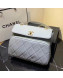 Chanel Grained Leather Pocket Flap Shoulder Bag Light Gray 2019