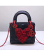 Dior Mini Lady Dior Bag in Embroidered Flowers Heart Black/Red 2019