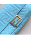 Fendi Baguette Medium  FF Logo Lambskin Flap Bag Light Blue 2019 