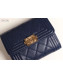 Chanel Grained Calfskin Boy Small Flap Wallet A81996 Blue 2019