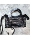 Balenciaga Graffiti Classic Mini City Bag in Crinkle Calfskin Black/Silver 