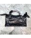 Balenciaga Graffiti Classic Mini City Bag in Crinkle Calfskin with Quilted Silver Hardware Black 