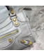 Balenciaga Graffiti Classic Mini City Bag in Crinkle Calfskin with Quilted Gold Hardware Light Grey