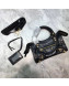 Balenciaga Graffiti Classic Mini City Bag in Crinkle Calfskin with Quilted Gold Hardware Black