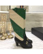 Gucci Zumi Horsebit Diagonal Stripe Mid-Heel Knee High Boot 575840 Green/Beige 2019