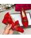 Gucci Sylvie Chain GG Velvet Mid-heel Pump ‎525082 Red 2019
