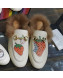 Gucci Princetown Calfskin Wool Slipper with Gucci Strawberry Print White 2019