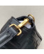 Fendi Baguette Large FF Logo Lambskin Flap Bag Black 2019