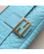 Fendi Baguette Large FF Logo Lambskin Flap Bag Light Blue 2019