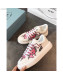 Prada Calfskin Lightning Print Sneakers White/Pink 2019