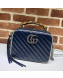 Gucci GG Diagonal Marmont Small Shoulder Bag with Bamboo Top Handle 602270 Blue 2019