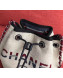 Chanel Fabric Logo Print Small Drawstring Bag Beige White 2019