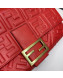 Fendi Baguette Large FF Logo Lambskin Flap Bag Red 2019