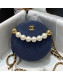 Chanel Quilted Leather Pearl Round Clutch with Chain Blue 2019