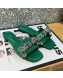 Louis Vuitton Diva Satin Crystal Bow Flat Slide Sandals Green 2022