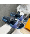 Louis Vuitton Bom Dia Damier Denim and Leather Flat Slide Sandals Blue/Black 2022