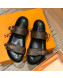Louis Vuitton Bom Dia Monogram Canvas Flat Slide Sandals Brown/Black/Gold 2022