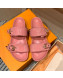 Louis Vuitton Bom Dia Monogram Denim and Leather Flat Slide Sandals Pink 2022