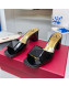 Valentino One Stud Patent Leather Medium Heel Slide Sandals 6cm Black 2022 05