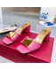 Valentino One Stud Patent Leather Medium Heel Slide Sandals 6cm Pink 2022 07