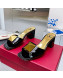 Valentino One Stud Patent Leather Medium Heel Slide Sandals 6cm Black 2022 08
