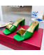 Valentino One Stud Patent Leather Medium Heel Slide Sandals 6cm Green 2022 09