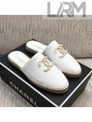 Chanel Chain CC Lambskin Espadrilles Mules White 2021