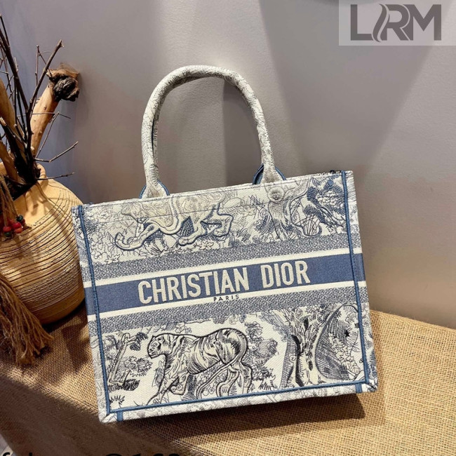 Dior Medium Book Tote Bag in Blue Gradient Toile de Jouy Embroidery